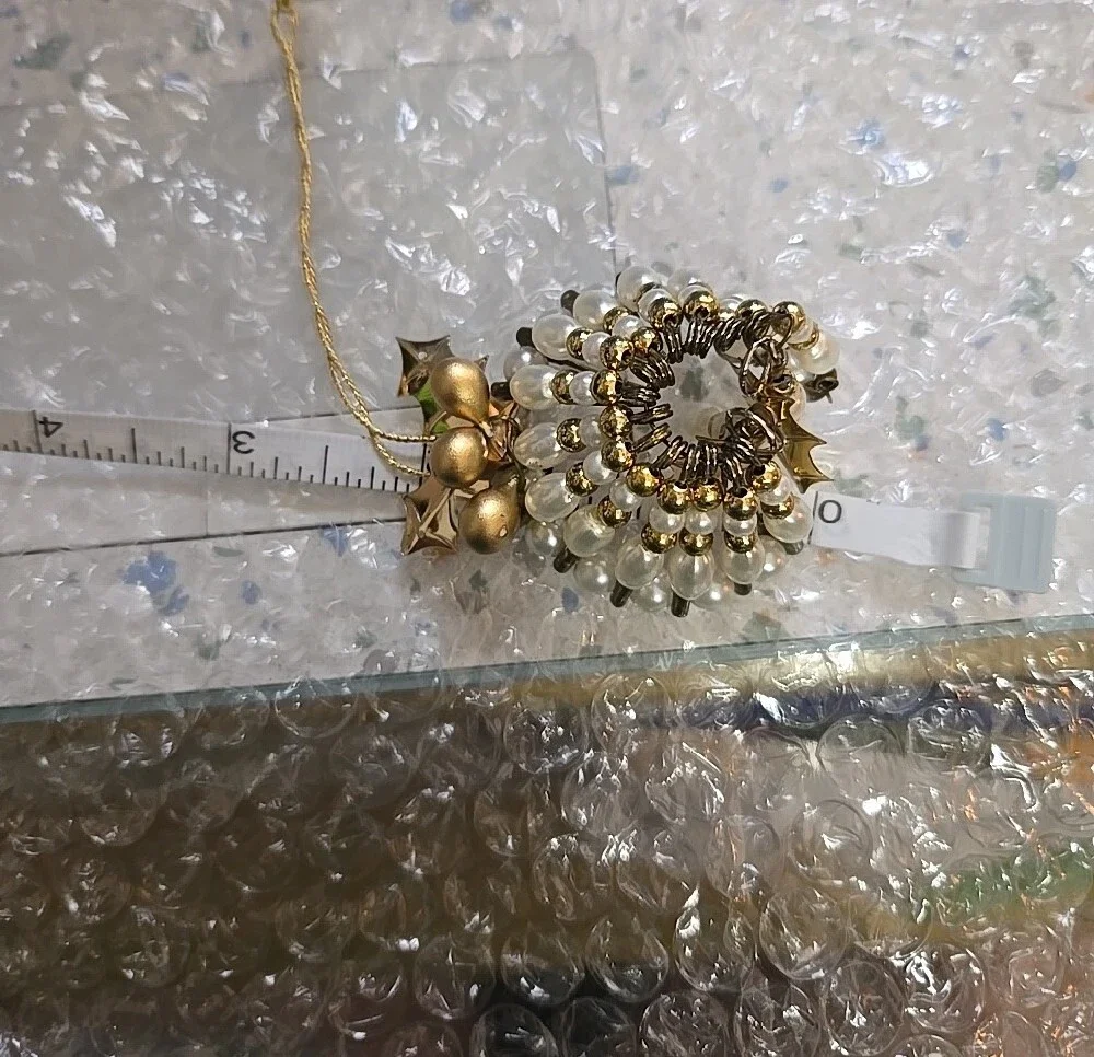 Hand Crafted Gold and Pearl Holiday Ornament Pendant - Decorative Hanging Accent